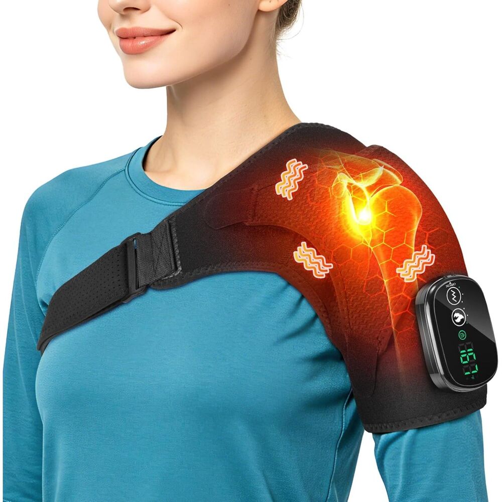 Cordless Heated Shoulder Massager 3 Heat 3 Vibration Rechargeable Black